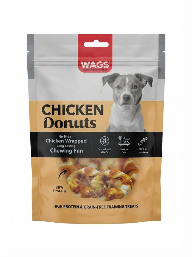 WAGS Dog Wags High Protein Dog Treats Chicken Donuts Grain Free Training Chews 4 pcs