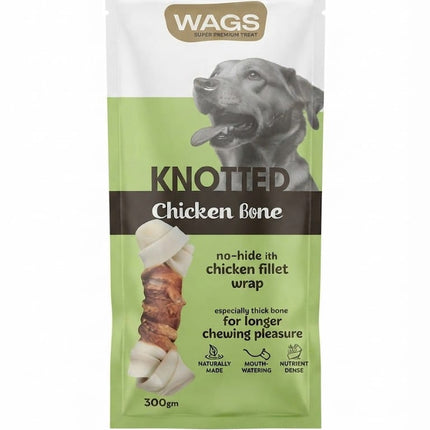 WAGS Dog Wags Knotted Chicken Bone  300g Long Lasting Natural Dog Chews