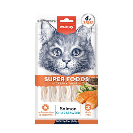 Wanpy Cat Wanpy Salmon & Chia & Seaweed 5×14 g Super Food Treats for Cats