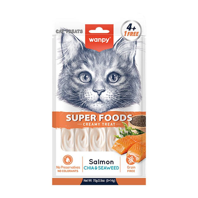 Wanpy Cat Wanpy Salmon & Chia & Seaweed 5×14 g Super Food Treats for Cats