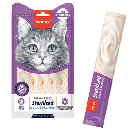 Wanpy Cat Wanpy Sterilised Creamy Cat Treats Turkey And Cranberry 70g 5×14 g