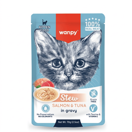 Wanpy cat Wanpy Stew Pouch Salmon And Tuna in Gravy Kitten Food  70g