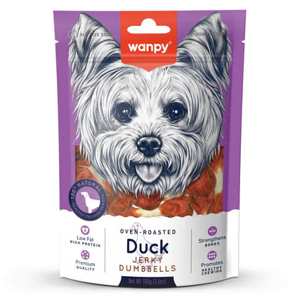 Wanpy Dog Wanpy Oven Roasted Low Fat Dumbbell Shaped Duck Jerky Dog Treats 100 gr