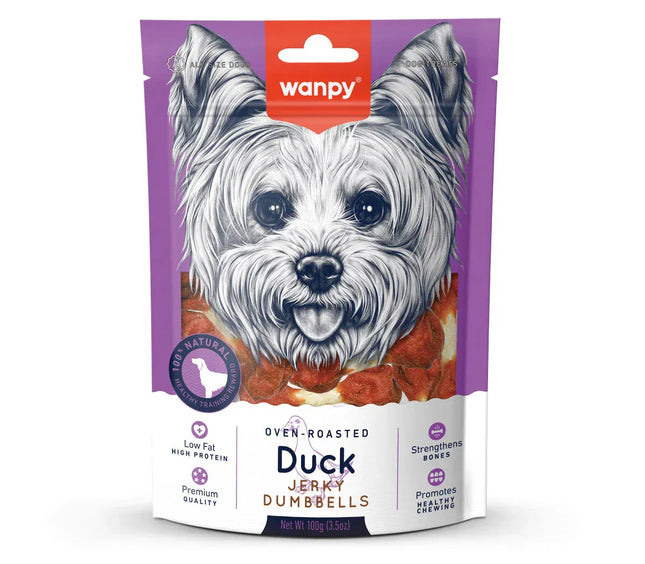 Wanpy Dog Wanpy Oven Roasted Low Fat Dumbbell Shaped Duck Jerky Dog Treats 100 gr