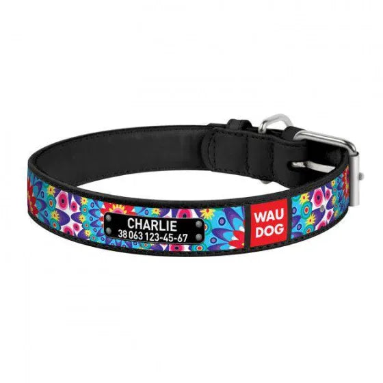 WAUDOG Dog WAUDOG Floral Pattern Dog Collar Black Size Large 25mm x 38-49cm