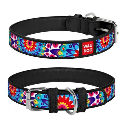 WAUDOG Dog WAUDOG Floral Pattern Dog Collar Black Size Large 25mm x 38-49cm