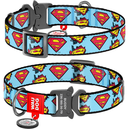 WAUDOG Dog WauDog L Nylon dog collar Superman Print 31 to 49 in 2.5cm