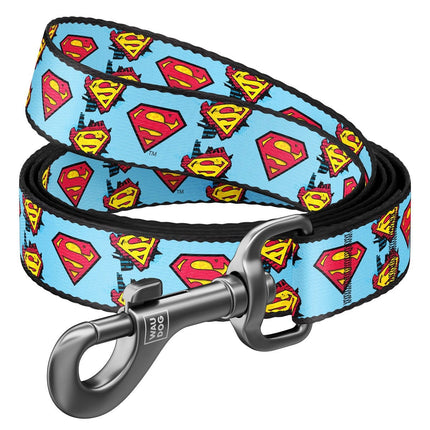 WAUDOG Dog WauDog Light Blue Superman Print Dog Leash 122 in 1.5 cm