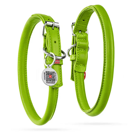 WAUDOG Dog WAUDOG M Rolled Leather Dog Collar GRREN with QR 39 to 47 in 1 cm