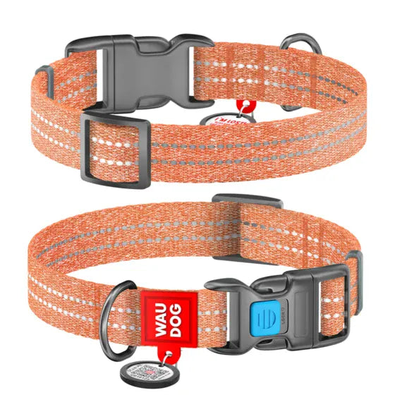 WAUDOG Dog WAUDOG Re-cotton Dog Collar with QR Passport Reflective Orange 33-49 cm 25 mm