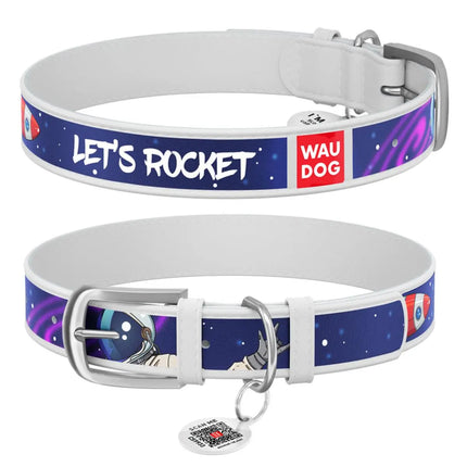 WAUDOG Dog WAUDOG Rocket Space Leather Collar White with Durable Metal Buckle Large 46-60cm