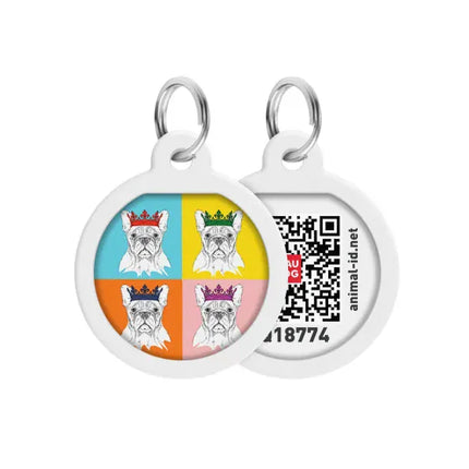 WAUDOG Dog WAUDOG Smart ID QR Pet Tag French Bulldog Round Pattern 25 mm