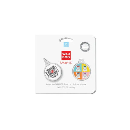 WAUDOG Dog WAUDOG Smart ID QR Pet Tag French Bulldog Round Pattern 25 mm