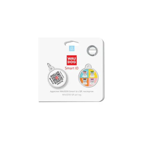 WAUDOG Dog WAUDOG Smart ID QR Pet Tag French Bulldog Round Pattern 25 mm