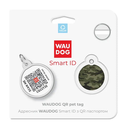 WAUDOG Dog WAUDOG Smart ID QR Pet Tag Green Camo Round Pattern 25 mm