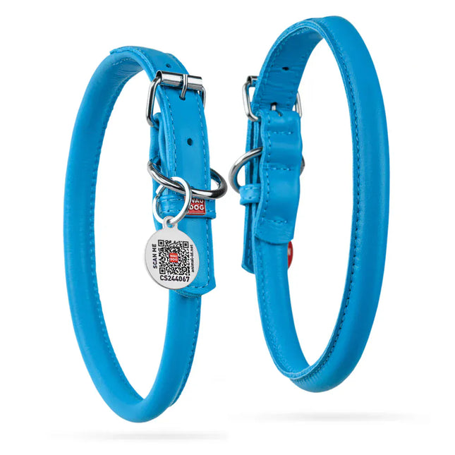 WAUDOG Dog WAUDOG XL Rolled Leather Dog Collar Blue with QR 53 to 61 in 1.3 cm
