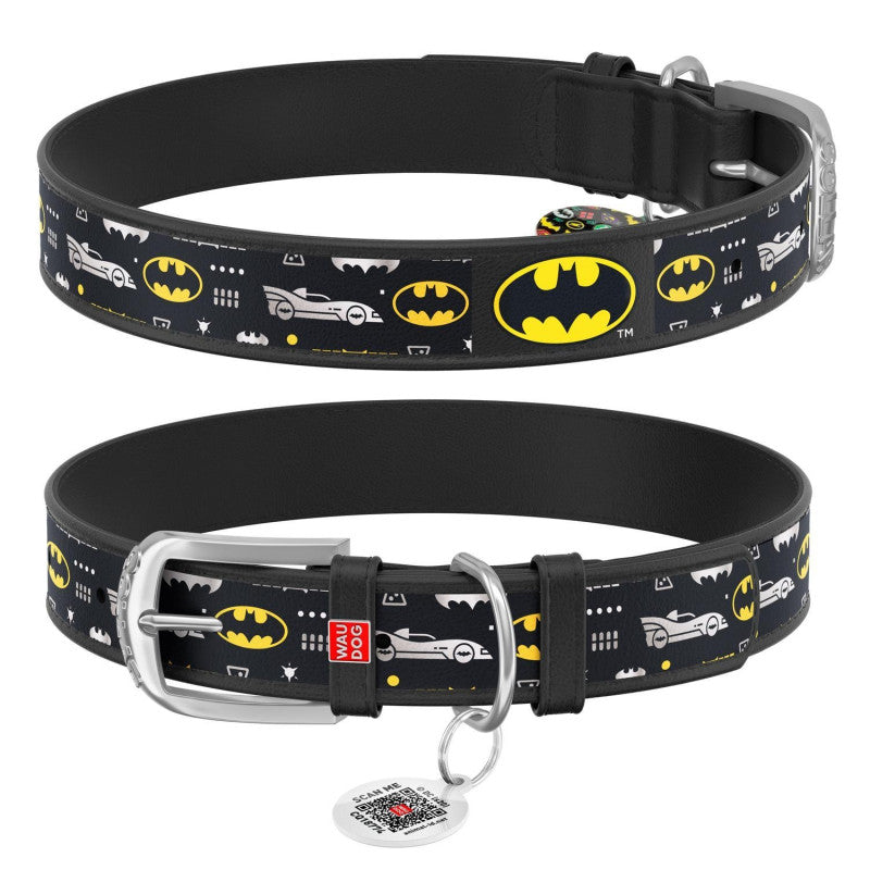 WauDog XS Black Batman Print Dog Collar 21 to 29 in 1.2 cm