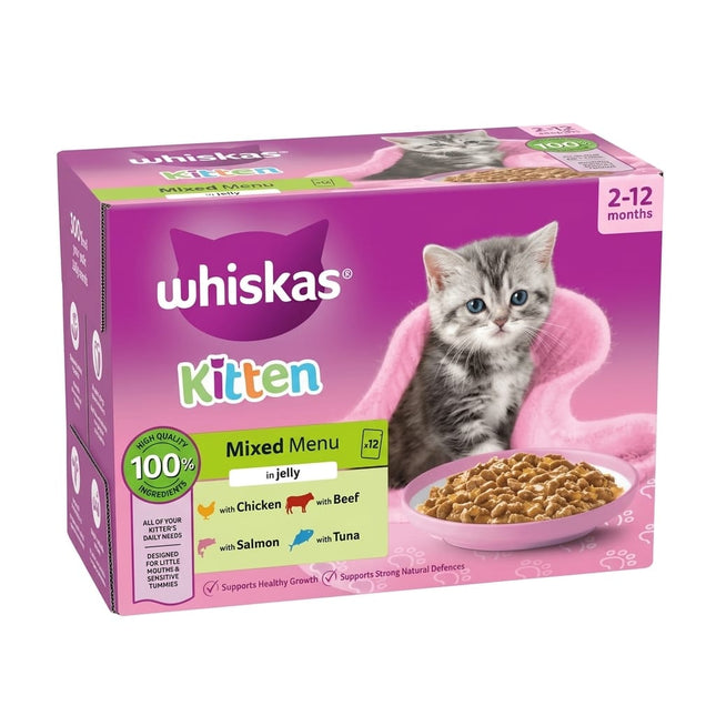 Whiskas Cat Whiskas Kitten Wet Cat Food Pouches in Jelly Mixed Selection Pack for Kittens 12 x 85g