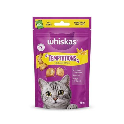 Whiskas Cat Whiskas Temptations Cat Treats with Chicken And Cheese Crunchy Pocket Snacks for Cats 60g
