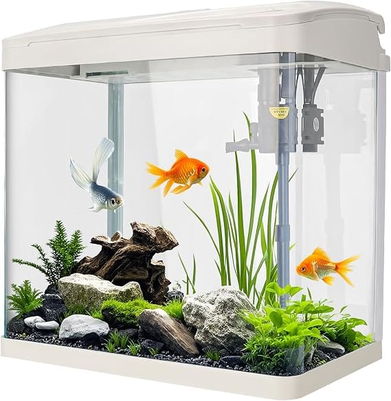 Xilong Fish Acrylic Fish Tank and Aquarium Starter Kit Complete Desktop Fish Bowl with Built-in Filter and LED Light Size 60×50