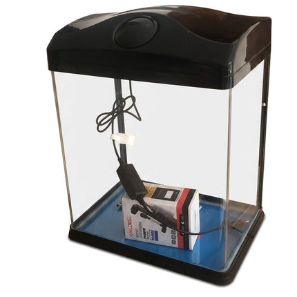 Xilong Fish Xilong Black Acrylic Fish Tank Kit  Desktop Aquarium with Black Top Hood Cover and Built-In Lighting
