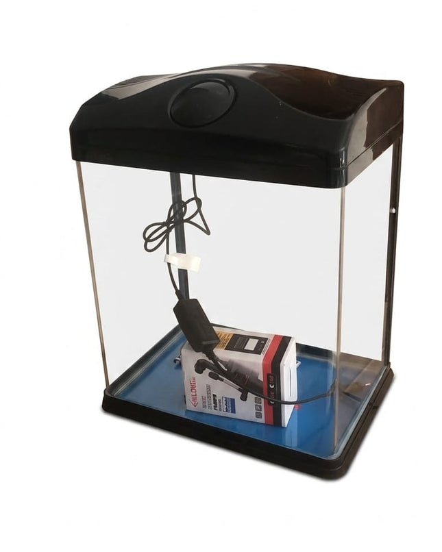 Xilong Fish Xilong Black Acrylic Fish Tank Kit  Desktop Aquarium with Black Top Hood Cover and Built-In Lighting