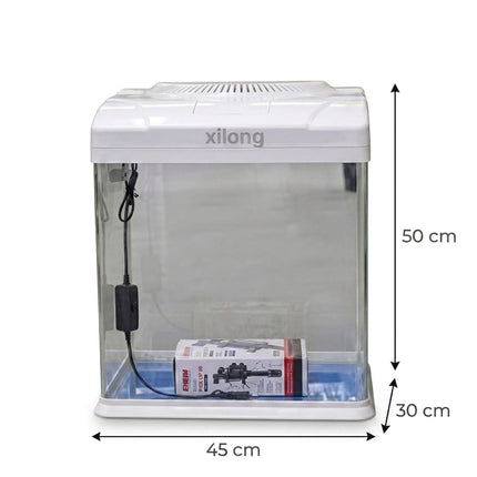 Xilong Fish Xilong Desktop Acrylic Aquarium Starter Kit with Hood Lightweight Clear Fish Tank 50 x 45 x 30 cm