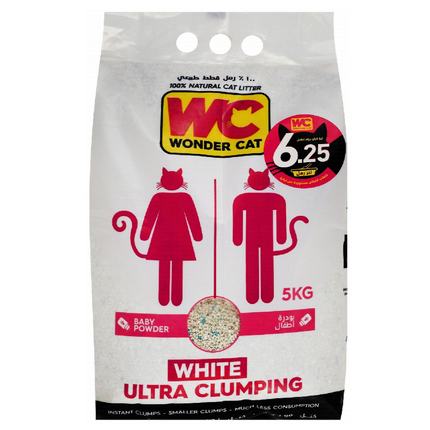 رمل قطط وندر كات وايت الترا كلومبنج برائحة بودرة الأطفال 5 كجم 