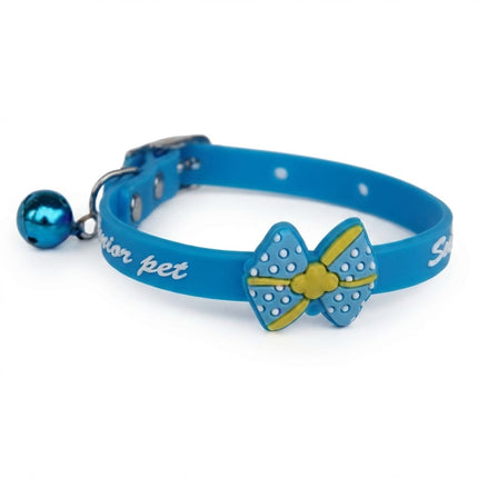 Ziggy Pupps Cat Adjustable Silicone Pet Collar with Bowtie and Bell for Kittens and Cats Blue