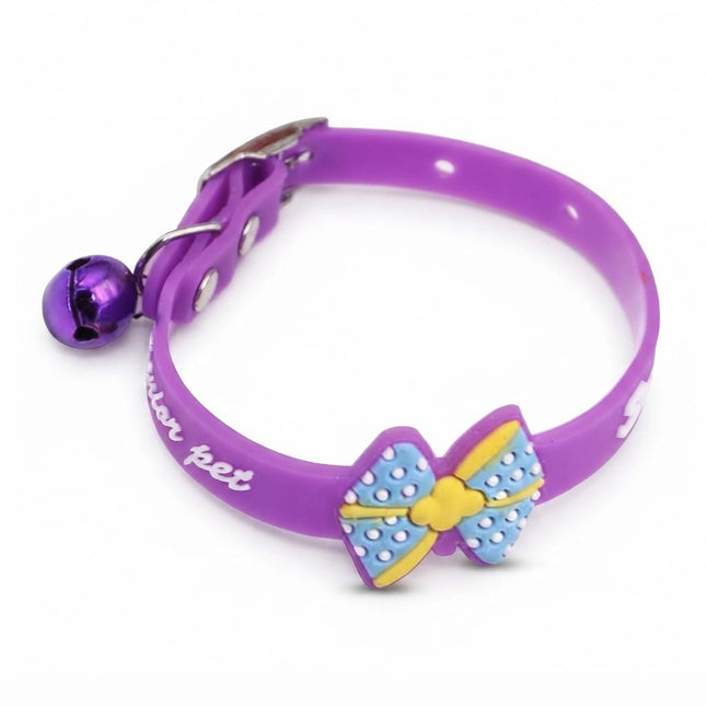 Ziggy Pupps Cat Adjustable Silicone Pet Collar with Bowtie and Bell for Kittens and Cats Purple