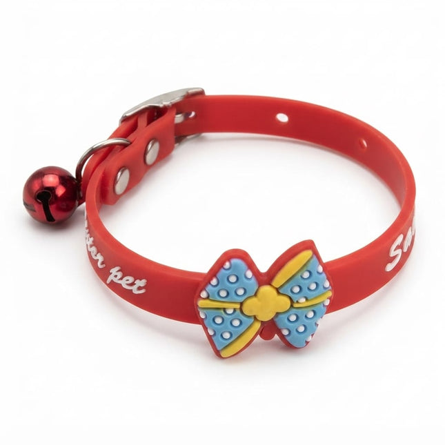 Ziggy Pupps Cat Adjustable Silicone Pet Collar with Bowtie and Bell for Kittens and Cats Red