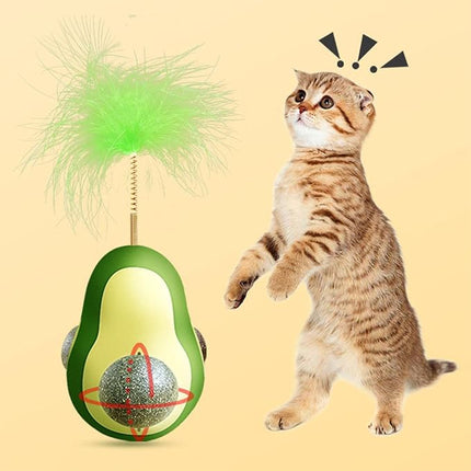 Ziggy Pupps Cat Avocado Shape Cat Toy With Catnip Feather Teaser And Spinning Ball