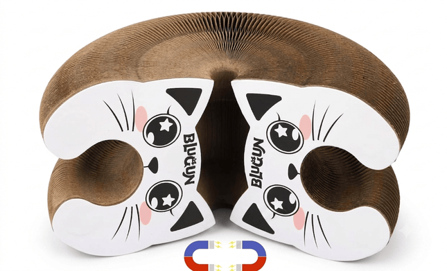 Ziggy Pupps Cat Blugun Foldable Corrugated Cardboard Cat Scratching Board With Magnetic Closure And Cute Cat Face