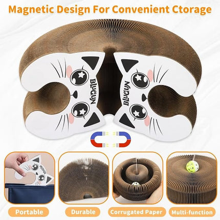 Ziggy Pupps Cat Blugun Foldable Corrugated Cardboard Cat Scratching Board With Magnetic Closure And Cute Cat Face