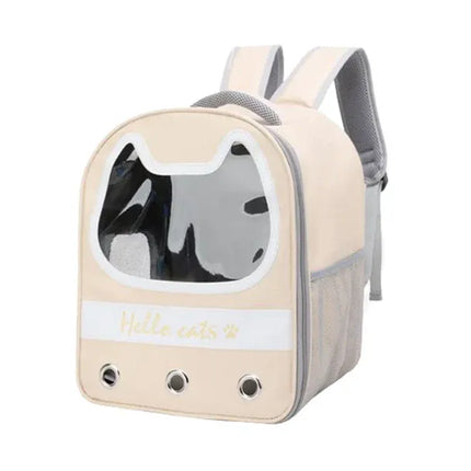 Ziggy Pupps Cat Cat Carrier Backpack Breathable Clear Cat Ear Window Pet Travel Bag Beige