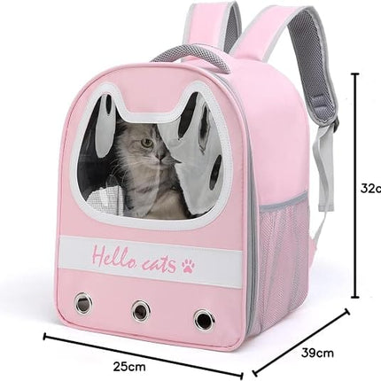 Ziggy Pupps Cat Cat Carrier Backpack Breathable Clear Cat Ear Window Pet Travel Bag Pink