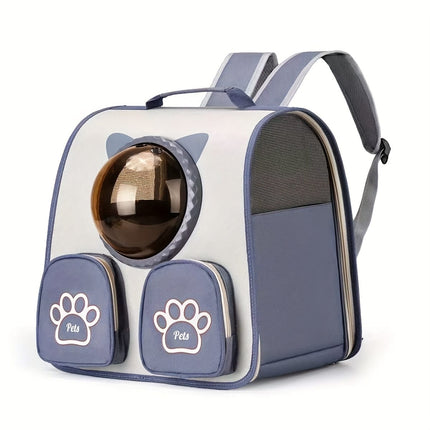 Ziggy Pupps cat Cat Carrier Backpack Space Capsule Bubble Window Pet Travel Backpack with Paw Pockets Grey Blue