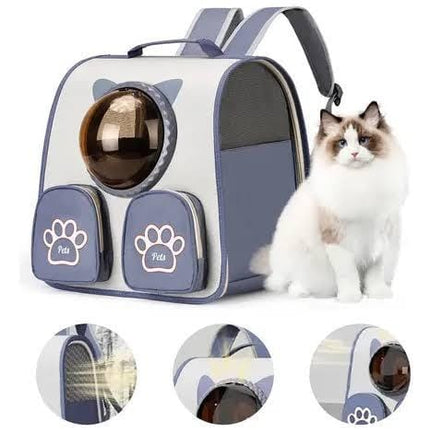 Ziggy Pupps cat Cat Carrier Backpack Space Capsule Bubble Window Pet Travel Backpack with Paw Pockets Grey Blue