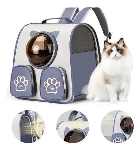 Ziggy Pupps cat Cat Carrier Backpack Space Capsule Bubble Window Pet Travel Backpack with Paw Pockets Grey Blue