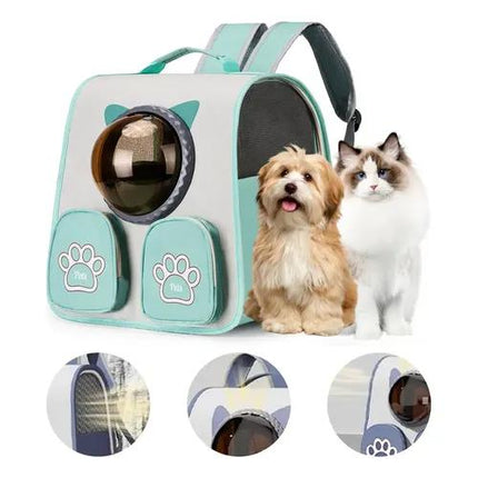 Ziggy Pupps cat Cat Carrier Backpack Space Capsule Bubble Window Pet Travel Backpack with Paw Pockets Mint Green