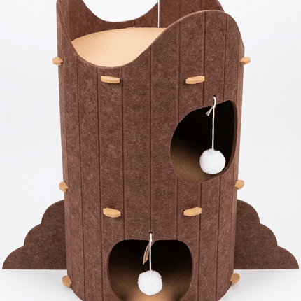Ziggy Pupps Cat Cat House Multi Level Felt Cat House with Wings And Teaser Ball Brown