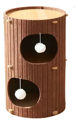Ziggy Pupps Cat Cat House Vertical Felt Cat Cave And Play Tower Brown Height 60 cm