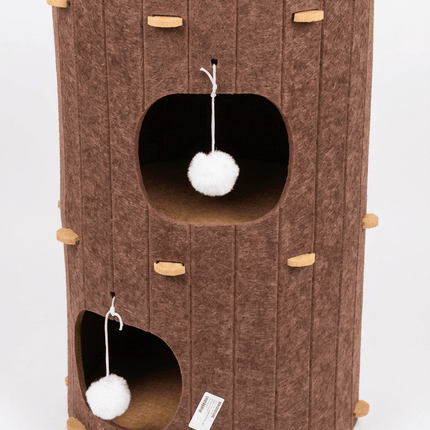 Ziggy Pupps Cat Cat House Vertical Felt Cat Cave And Play Tower Brown Height 60 cm