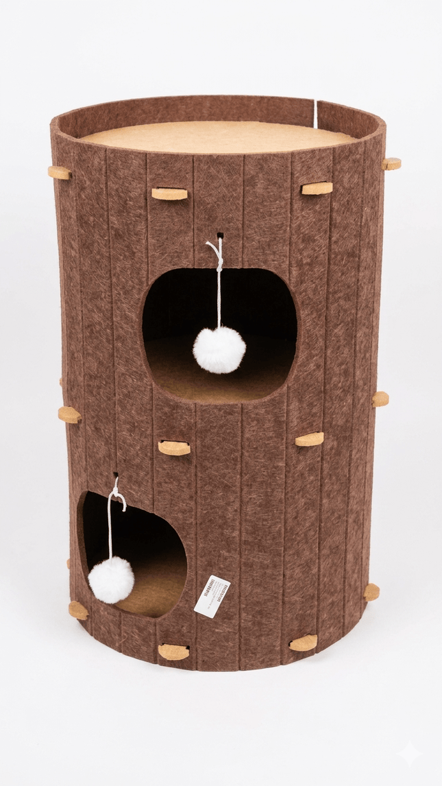Ziggy Pupps Cat Cat House Vertical Felt Cat Cave And Play Tower Brown Height 60 cm