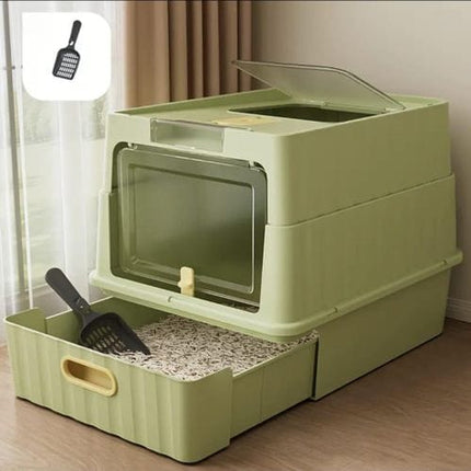 Ziggy Pupps Cat Cat Litter Box Drawer Style Fully Enclosed Easy Clean Pet Toilet Green