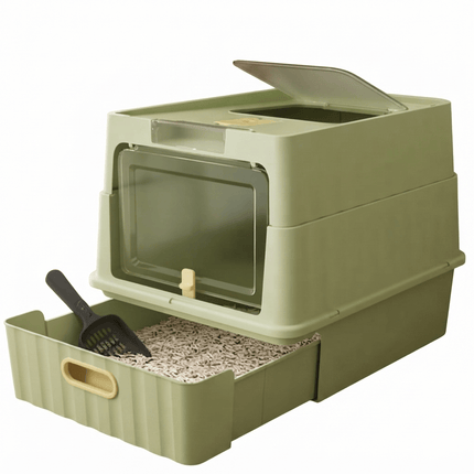 Ziggy Pupps Cat Cat Litter Box Drawer Style Fully Enclosed Easy Clean Pet Toilet Green