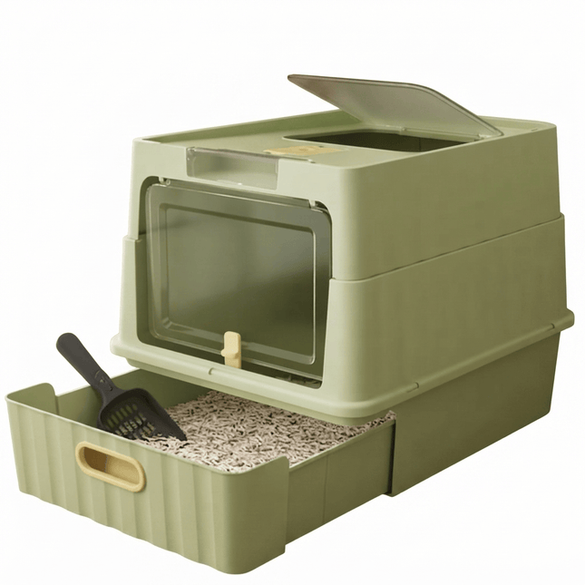 Ziggy Pupps Cat Cat Litter Box Drawer Style Fully Enclosed Easy Clean Pet Toilet Green