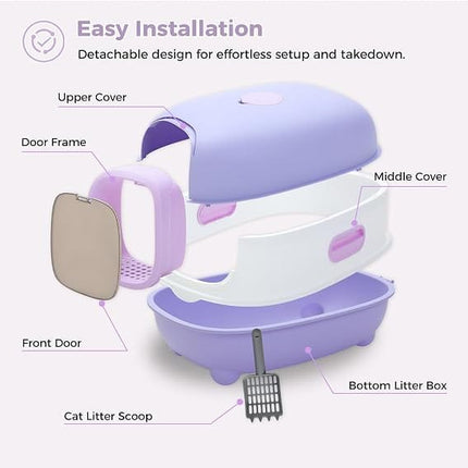 Ziggy Pupps Cat Cat Litter Box for Cats Easy to Clean Size  56× 39 × 40cm Purple