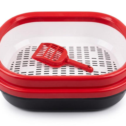 Ziggy Pupps Cat Cat Litter Box Tray with Scoop Triple Layer Easy Clean System 48x38x15cm Red