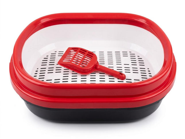 Ziggy Pupps Cat Cat Litter Box Tray with Scoop Triple Layer Easy Clean System 48x38x15cm Red
